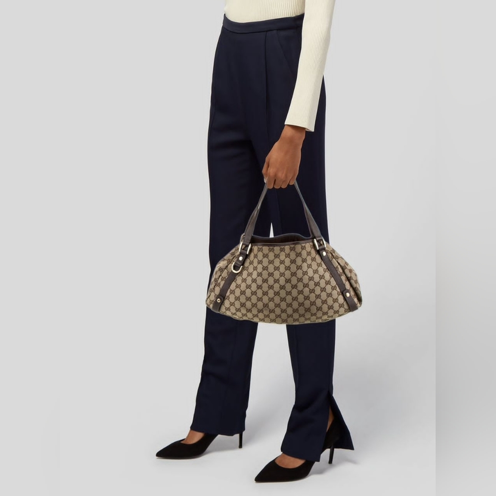 Gucci GG Canvas Abbey Tote Beige/Chocolate Brown - Picture 6 of 14